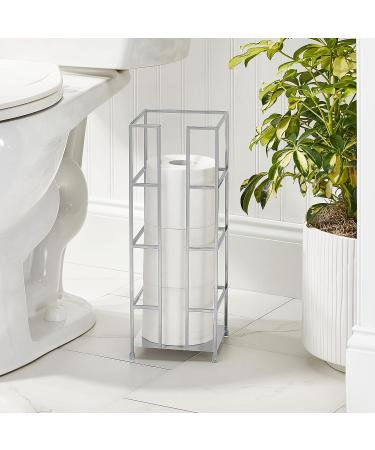 mDesign Chrome Toilet Paper Reserve Stand - 3-Jumbo Roll Storage Canister for Bathroom - Free-Standing Holder for Under Sink, Vanity, Cabinet - Citi Collection - Buy Online on GoSupps.com