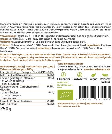 Terra Elements Organic Psyllium Envelopes 250g I 100% Pure I Vegan I Raw Quality - Buy Online on GoSupps.com