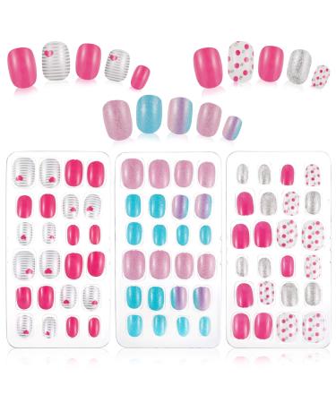 RosewineC 72 Pieces Girls Press on Nails Fake Nails Artificial Nail Tips Children Full Cover Short False Fingernails for Girls Kids Nail Art Decoration (Girls Press on Nails )