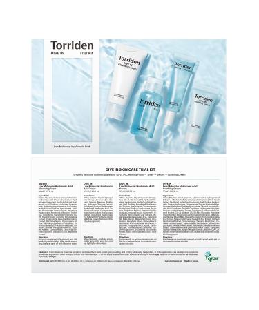Torriden DIVE-IN Trial Kit | Hyaluronic Acid Skincare Set | Vegan & Hypoallergenic Korean 4-Step Regimen - Buy Online on GoSupps.com