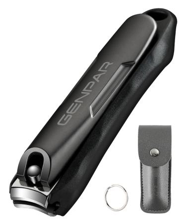 Nail Clippers with Catcher/Stainless Steel Heavy Duty Fingernail and Built-in Nail File for Men & Women/Ergonomic Handle with Wide Jaws for Thick Nails/includes Leather Storage Bag Key Ring.GENPAR