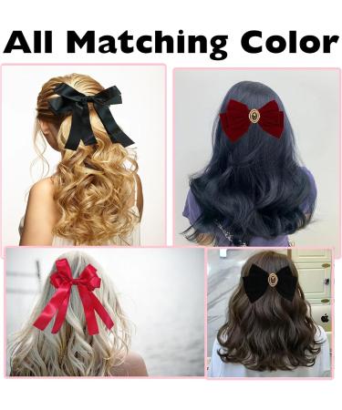 KASESSS 2 Velvet Hair Bow 2 Silky Satin Hair Bow Hair Bows for Women Girls Red Black Bow Hair Clip Vintage Bows for Hair Big Bowknot Hairpin Hair Bow Clip Solid Color French Barrette Hair Clip - Buy Online on GoSupps.com