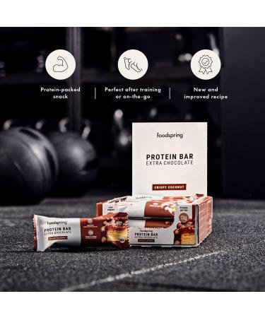foodspring Extra Chocolate Protein Bar - 13g Protein, No Added Sugar, Nutritious Post-Workout Snack - Crispy Coconut 45g - Buy Online on GoSupps.com