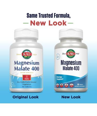 KAL Magnesium Malate 400mg Chelated Supplement with Malic Acid - Energy & Muscle Support - Vegan, Non-GMO - 90 Veg Tabs - Buy Online on GoSupps.com