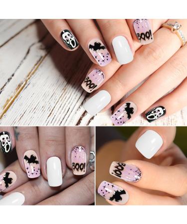 CHEERYMAGIC Halloween False Nails Pink Halloween Short Square Press On Nails with Glue Ghost Bat False Nails Full Cover Glue on Nails for Women and Girls Manicure Decorations A9FSGGJP - Buy Online on GoSupps.com