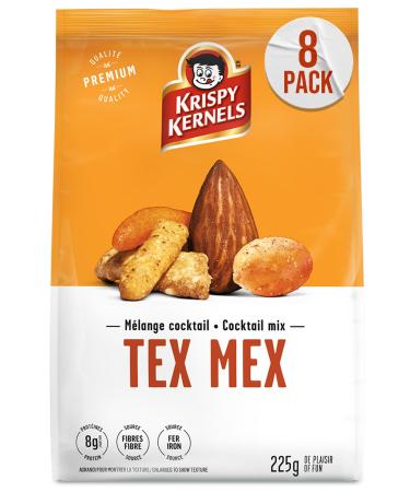 Krispy Kernels Tex Mex Cocktail Mixed Nuts - Premium Quality Nuts Rich in Fibre Iron & Protein Freshly Roasted Peanuts for Roadtrips Picnics Hikes & Movie Night Snacks 8 x 225g