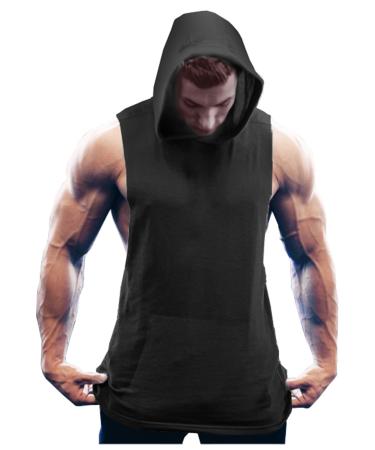 COOFANDY Men's Workout Hooded Tank Tops Bodybuilding Muscle Cut Off T Shirt Sleeveless Gym Hoodies X-Large Black