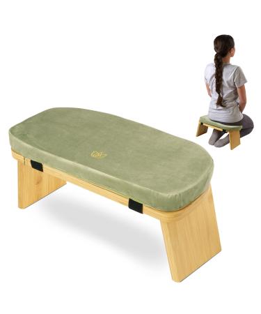 Florensi Meditation Bench - Bamboo, Foldable & Ergonomic Meditation Stool - Sturdy Prayer Bench with Meditation Cushion, Comfortable for Kneeling or Sitting - Perfect for Deeper & Longer Meditation Sage Green