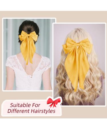 Big Bow Hair Clips Large Bowknot Hairpin French Hair Clips with Long Silky Satin Ribbon Solid Color Hair Barrettes Accessories for Women Girls (Yellow) - Buy Online on GoSupps.com