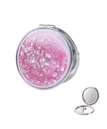 JIABEIUS Compact Mirror Magnifier  Quicksand Portable Folding Mirror  Compact Mirror for Purses (Quicksand Pink)