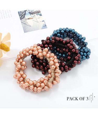 Brinie Champagne Elastic Hair Scrunchies - Pearl Hair Bands Set for Women and Girls (Pack of 3) - Buy Online on GoSupps.com