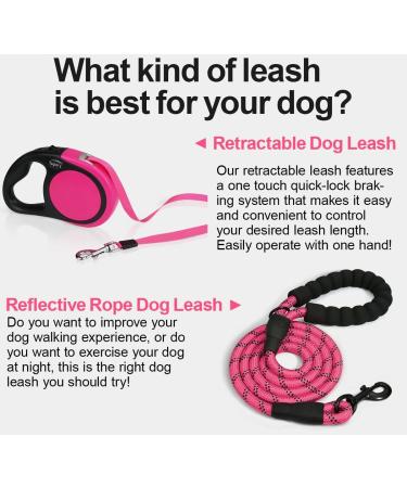 Taglory No-Tangle Retractable Dog Lead 5m - Heavy Duty Nylon Tape for Small/Medium Dogs up to 20kg - Pink - Buy Online on GoSupps.com