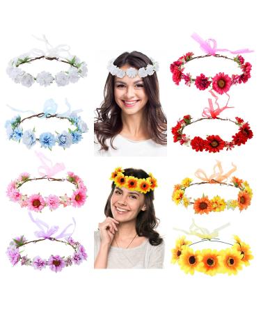 Cinaci Handmade Adjustable Sunflower Flower Wreath - Bridal Crown Garland for Weddings Parties & Girls - 8 Pieces - Buy Online on GoSupps.com