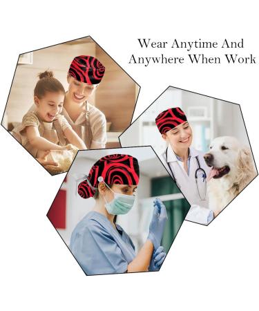 Roses Scrub Surgical Caps Hats for Women - 2PCS Bouffant Working Hat with Ponytail Holder, Pattern 01 - Buy Online on GoSupps.com