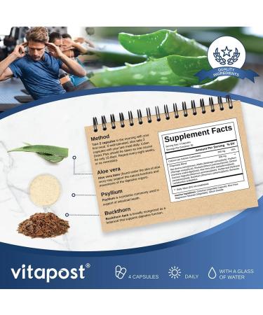 VitaPost Colon Detox Plus: 15 Day Course with Psyllium Husk, Aloe Vera & Buckthorn - 60 Capsules - Buy Online on GoSupps.com