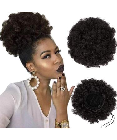 Afro Puff Drawstring Ponytail for Black Women Curly Hair Ponytail Extension Afro Bun Ponytail Clip on Hair Extensions for Black Women Bun Ponytail Extensions Medium Size 2#(65g)