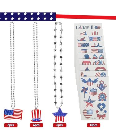 28 PCS 4th of July Accessories Party Favors: Patriotic Star Bead Necklaces and Temporary Tattoos - Independence Day Supplies for Kids and Adults - Buy Online on GoSupps.com