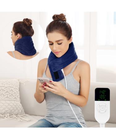 JOBYNA Heating Pad for Neck, Hands-Free Electric Heated Neck Wrap for Pain Relief, 29"×8'' Neck Heat Pad with 8.53ft Power Cord, Auto Shut Off,Size/Temperature/Time Adjustable(Navy)