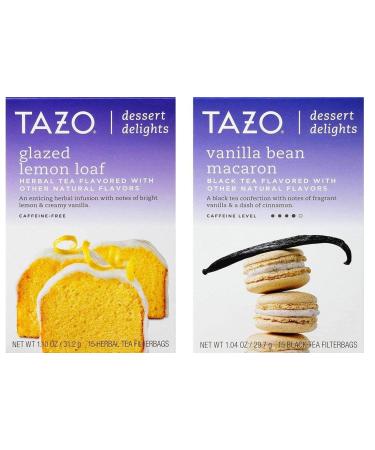 Tazo Dessert Inspired Flavored Tea 2 Flavor Variety Bundle, (1) each: Glazed Lemon Loaf and Vanilla Bean Macaron (15 Count)