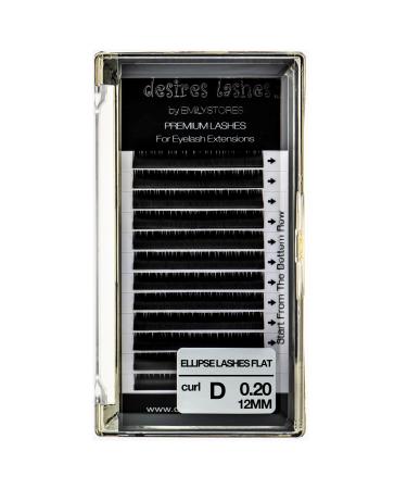 Ellipse Lashes Flat 0.20mm Thickness D Curl Length 12mm Lashes Extensions Single Size For eyelash Extension(Ellipse Flat0.20 D 12mm)