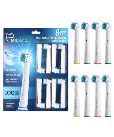 Mr. Dental Premium Oral-B Braun Compatible Replacement Toothbrush Heads 8 pack (2 year supply) for Superior Care Soft Bristles.