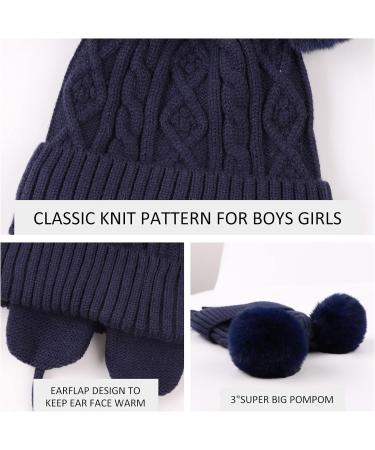 XIAOHAWANG Warm Kids Beanie Winter Knitted Baby Hat | Navy Pompom | 0-6 Months - Buy Online on GoSupps.com