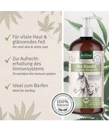 AniForte Cold-Pressed Organic Hemp Oil for Dogs & Horses - 1L 100% Pure BARF Oil | Premium Natural Product Without Additives - Buy Online on GoSupps.com