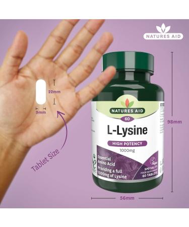 Natures Aid L-Lysine 1000mg Vegan 60 Tablets - High Potency Essential Amino Acid - Buy Online on GoSupps.com