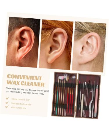 PACKOVE Earwax Cleaning Tools Kit with Wooden Box Durable Wood Abs Ear Cleaning Tools for Ear Hygiene Set Dark Red - Buy Online on GoSupps.com