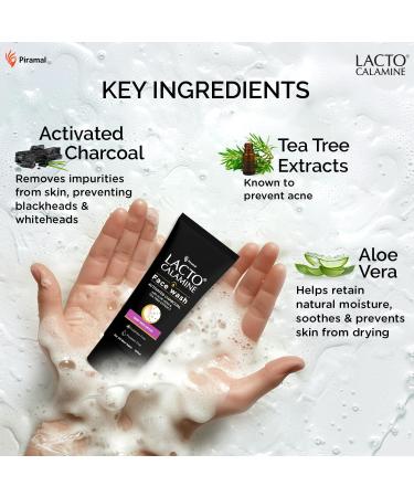 Lact'o Calamin'e Activated Charcoal Face Wash with Aloe Vera & Tea Tree Extract for Deep Skin Detox. Removes fights blackheads & whiteheads. No Parabens No Sulphates - 100 ml Pack of 1 - Buy Online on GoSupps.com