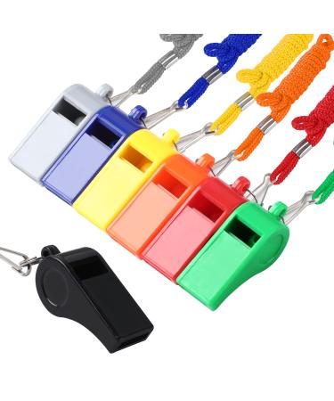 SANNIX 28 Pack Coach Whistles with Lanyard Plastic and Stainless Steel Whistles Bulk for Basketball Football Gyms Emergency Multicolored-7pcs