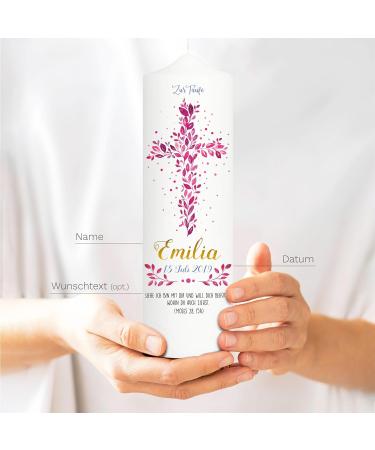 Personalized Wall Decals & Baptismal Candle - Pink Leaves Holy Cross Design 25cm x 7cm - Unique Individual Baptism Gift - Buy Online on GoSupps.com