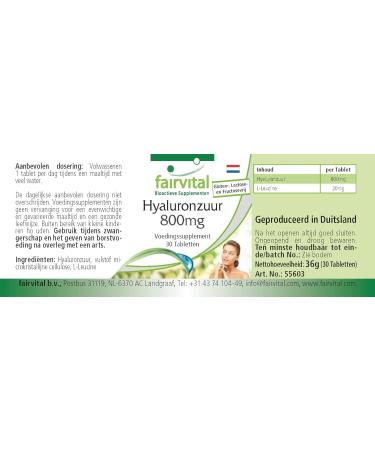 Fairvital | Hyaluronic acid 800 mg - 30 tablets - Extra high dosage - Monthly pack - 100% vegan - Buy Online on GoSupps.com