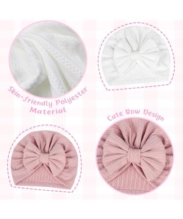 XOKL 2-Piece Soft Stretchy Baby Turban Hats - Newborn Toddler Girl Boy Hat for Kindergarten & Hospital - Pink & White - Buy Online on GoSupps.com