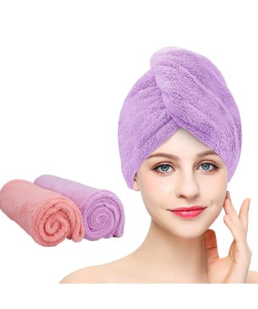 Microfiber Hair Towel Women 2 Pack Set 10 x 26 inch Super Absorbent Hair Drying Towel Wrap with Claw Clips After Shower Head Towel Wrap for Drying Curly Long Thick Hair