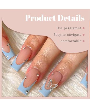 Buy Kotkiddy 24pcs Black French Tip Press-On Nails | Butterfly Rhinestone Coffin Fake Nails | Glossy Full Cover Stick-On Nails (Blue) - International Shipping - Buy Online on GoSupps.com
