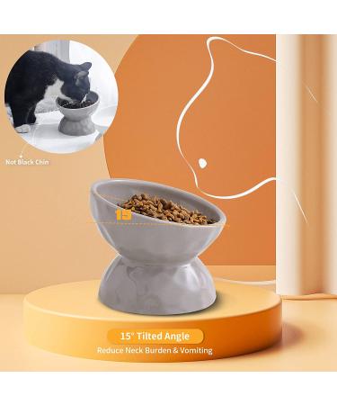 Ceramic Tilted Elevated Cat Bowls Set - Stress-Free Feeder for Cats and Small Dogs - Dishwasher & Microwave Safe - White+Grey (Set of 2) - Buy Online on GoSupps.com