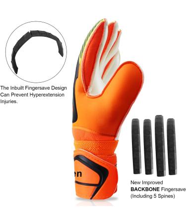 Obbsen Goalkeeper Gloves with Fingersave | Extra Strong Grip Football Gloves | Sizes 5-7 Kids & 8-10 Adults | Classic Orange - Buy Online on GoSupps.com