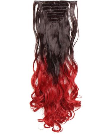 24 Inch Curly Clip-in Hair Extension 8 Pcs Full Head Heat-Resistant Dark Brown to Dark Red - Buy Online on GoSupps.com