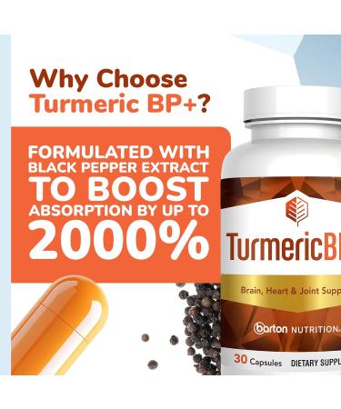 TurmericBP+ Turmeric Curcumin with Black Pepper Extract 655mg - High Absorption Turmeric Supplement with 95% Curcuminoids & BioPerine-Tumeric Capsules for Inflammation Support - 30 Caps 1 Month Supply - Buy Online on GoSupps.com