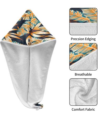 Tropical Leaves Dry Hair Cap - 2 Piece Quick Drying Towel Set with Button Headband | Super Absorbent & Soft for Ultimate Comfort - International Shipping Available - Buy Online on GoSupps.com