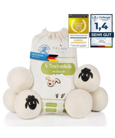 Feluna KO dryer balls XXL 6 Set 100% sheep wool for tumble dryers - natural fabric softener rashes for down cotton and much more