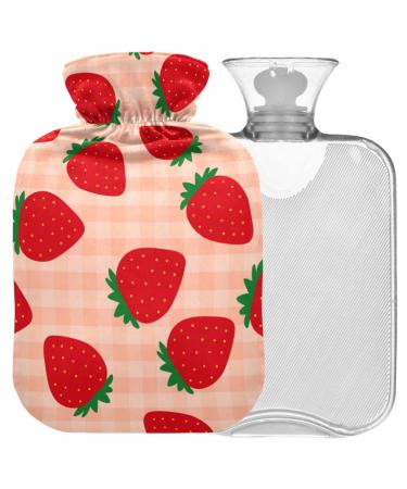 Naanle strawberry plaid hot water bottle with reference transparent hot water bottle 2l large hot hot water bottle for bed hand feet warmer pain relief heat and cold therapy
