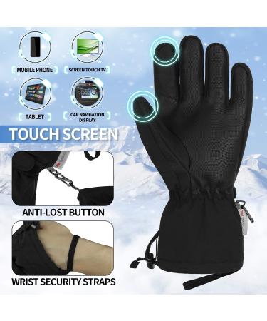 Achiou Men's Waterproof Winter Ski Gloves - Black/Grey, Large - Touchscreen Compatible - Buy Online on GoSupps.com