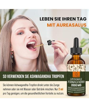 Aureasalus Liposomal Ashwagandha Drops 2000mg - Pure Natural Extract with Probiotics & Black Pepper - Pack of 3 (60ml) - Buy Online on GoSupps.com