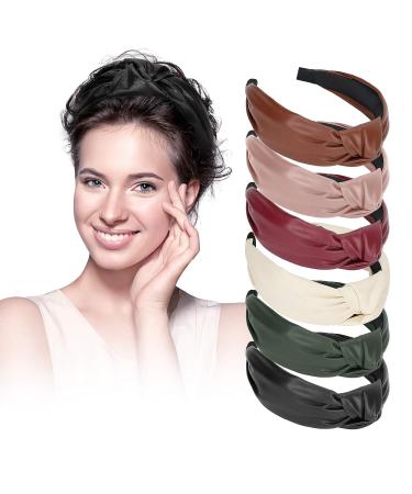 6 PCS Welltop Wide PU Leather Knotted Headbands for Women - Fashionable Non-Slip Hair Accessories for Girls - Buy Online on GoSupps.com