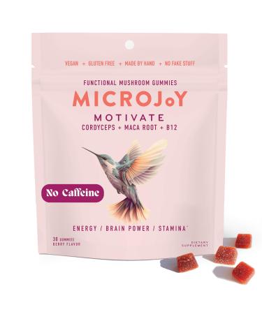 Microjoy Motivate Gummies Energy Stamina & Brain Support with Cordyceps Mushrooms Maca & Vitamin B12 Vegan Gluten-Free Non-GMO Berry Flavor 30 Servings 30 Count (Pack of 1)