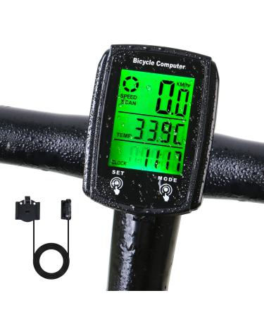 Wired Bike Computer,MPH KM/H Bicycle Computer,Digital LCD Backlight Display Bike Speedometer,Waterproof Cycling Computers Odometer