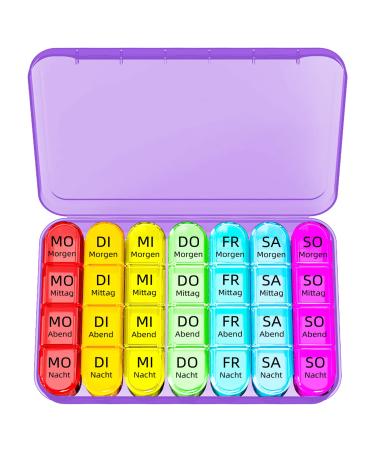 Doruimi tablet box 7 days in the morning in the evening small pill box large compartments medication box 7 days 4 compartments with simple open design for children older and arthritic hands - purple