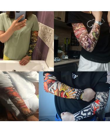 Men's 8pcs Temporary Tattoo Sleeves - Fake Slip On Sunscreen Arm Protectors for Cosplay & Body Art - Buy Online on GoSupps.com